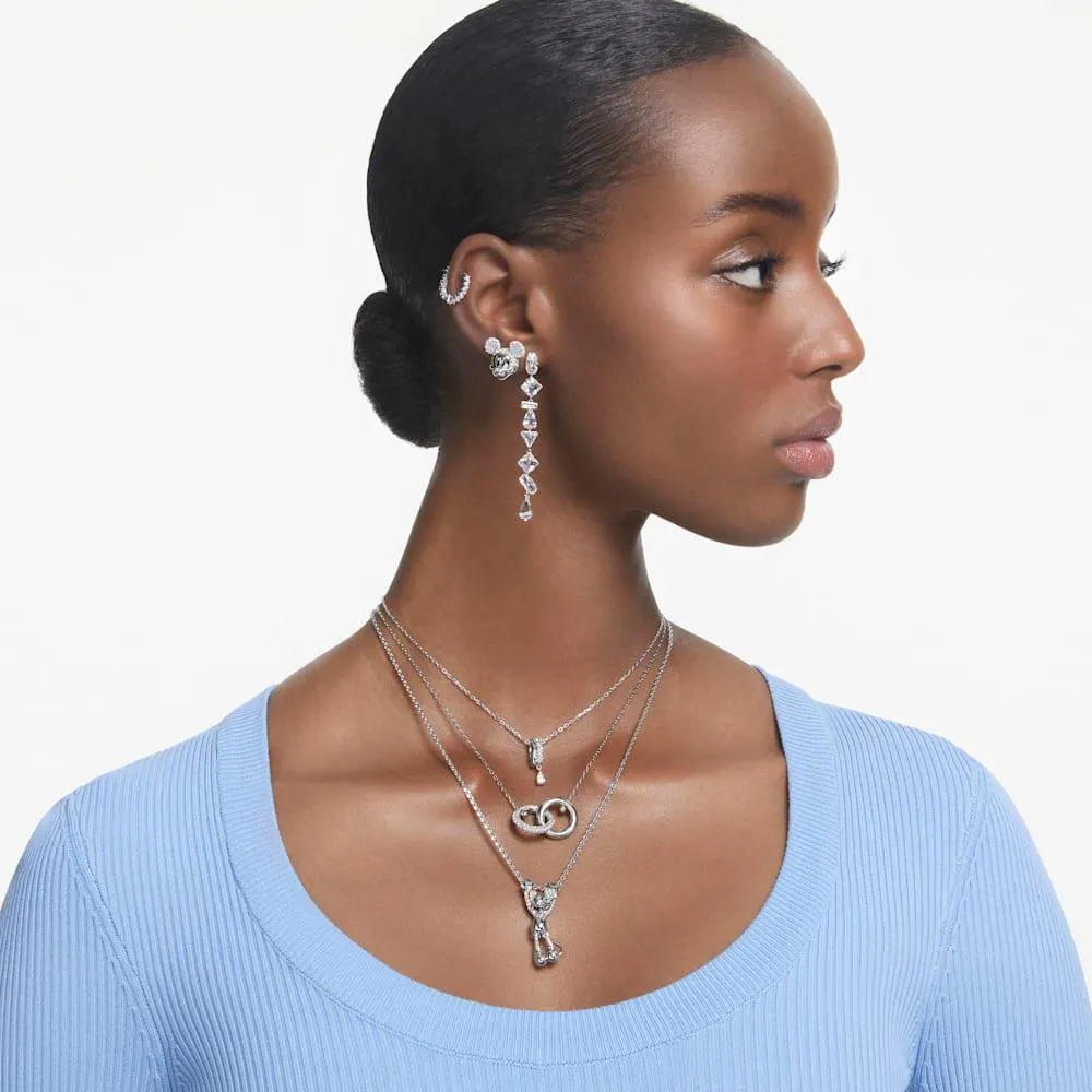 Pendientes de botón Disney Mickey Mouse, Blancos, Recubrimiento en rodio