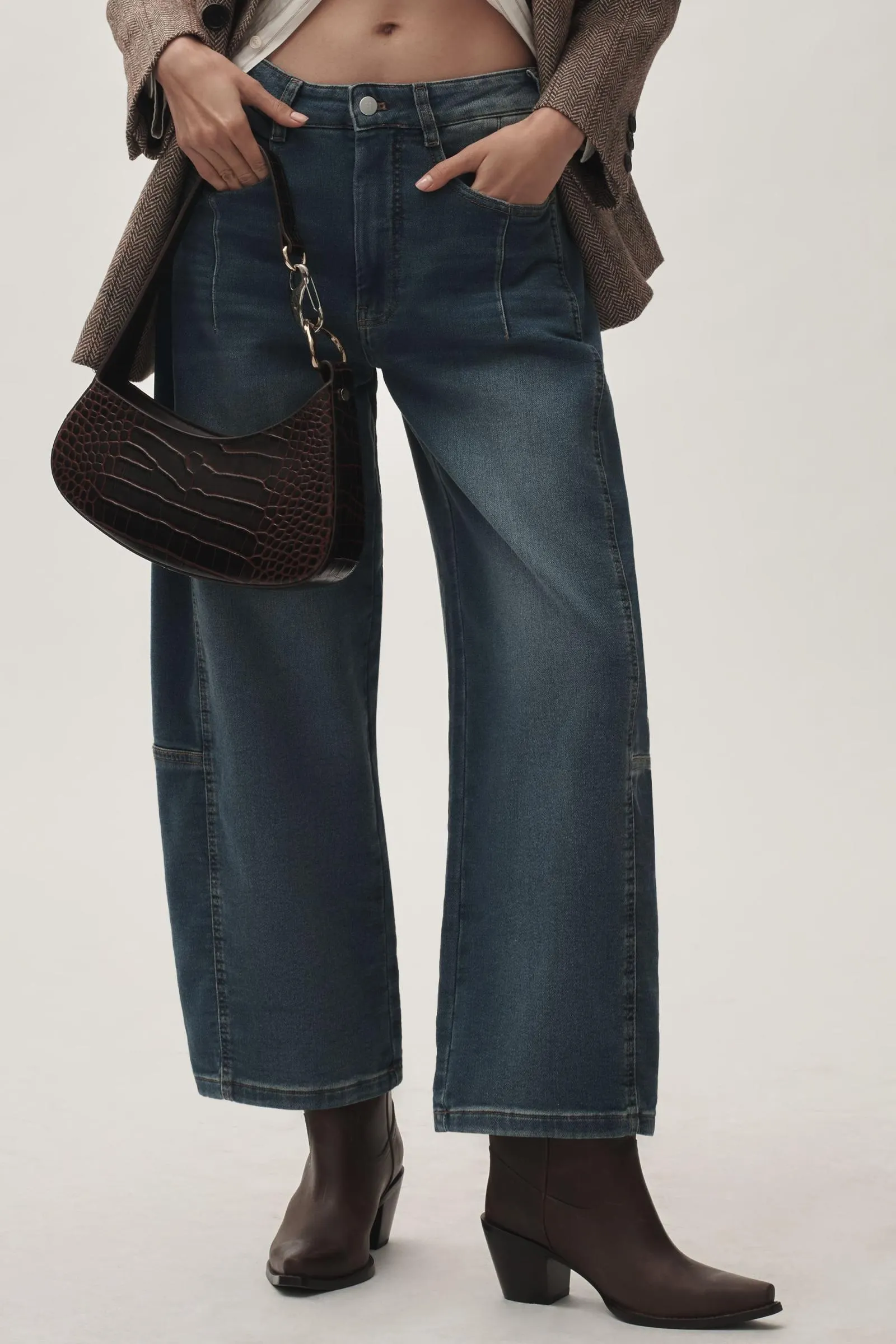 The Kenna Mid-Rise Heritage Barrel Jeans by Pilcro: Denim-Knit Edition