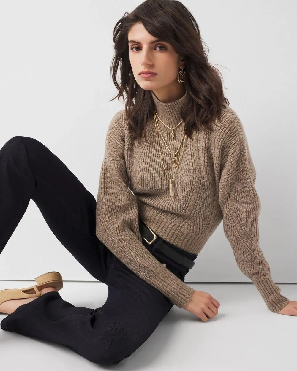 Mock Neck Cable Ribbed Sweater