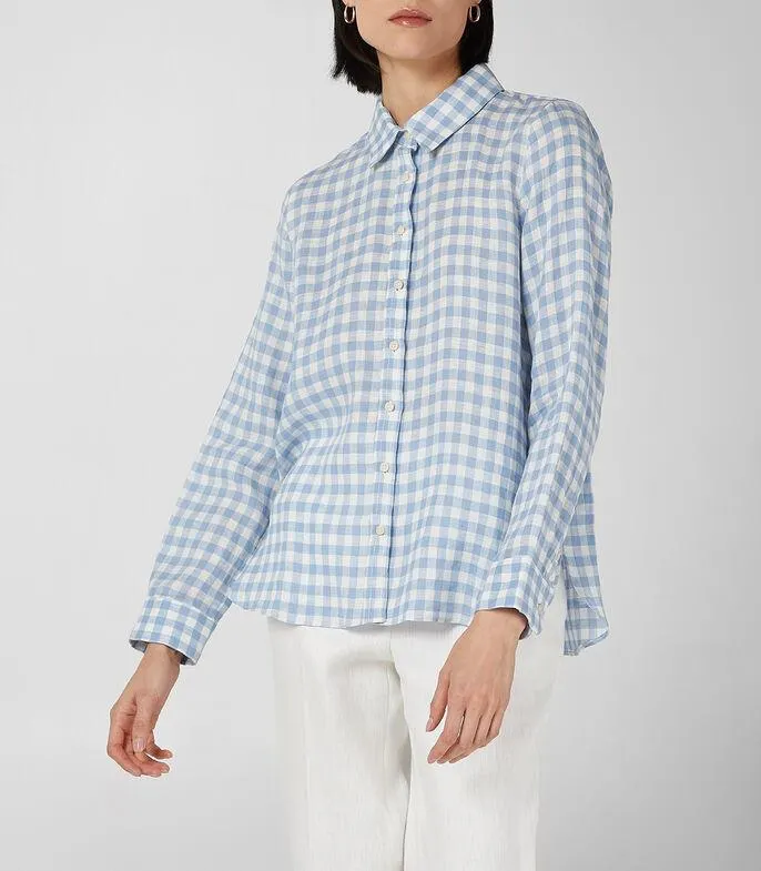 Camisa de cuadros en lino con manga larga Mujer