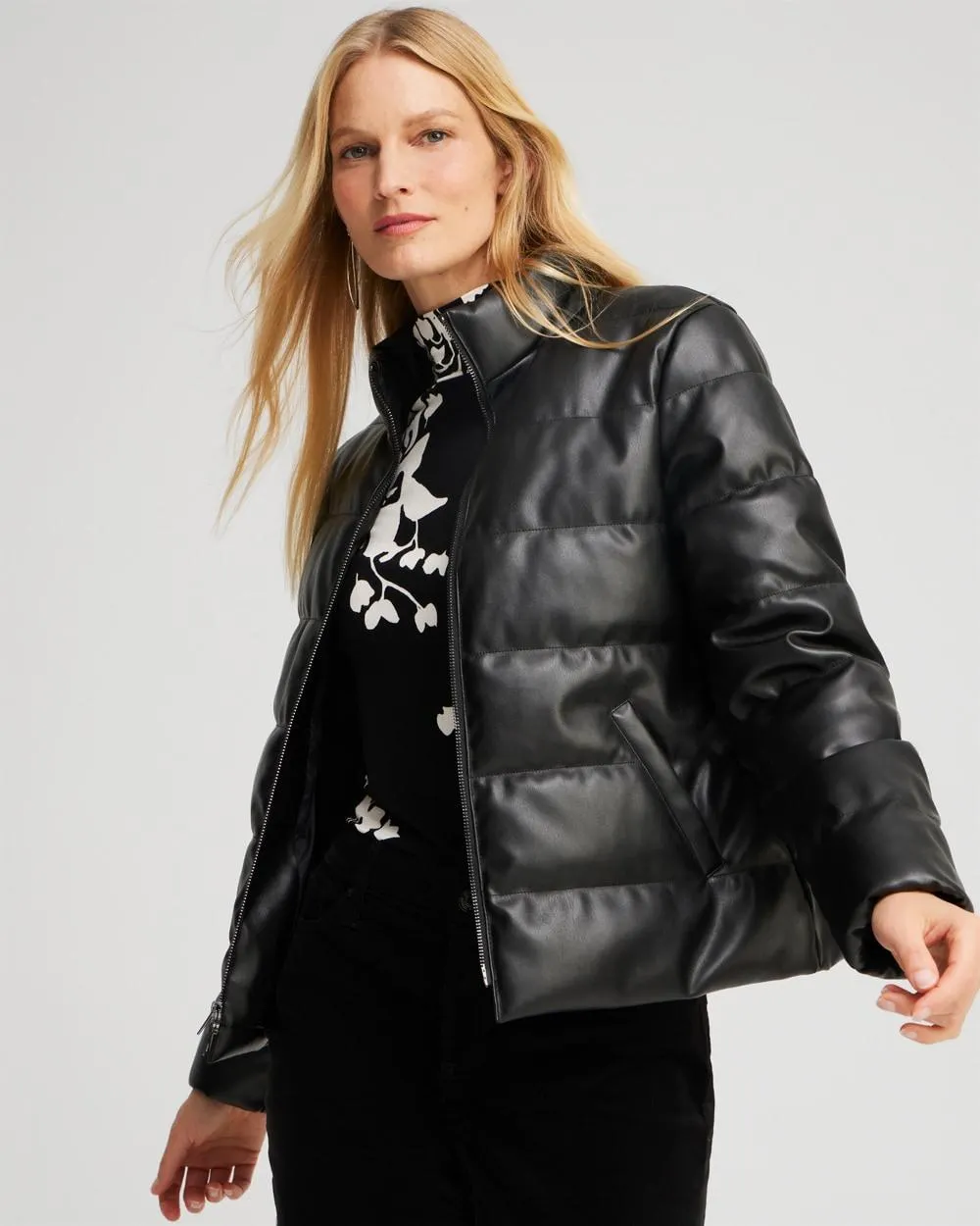 Faux Leather Puffer Jacket