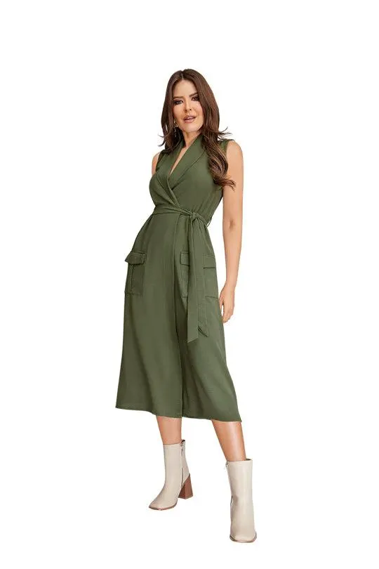 Vestido verde olivo cruzado 52156