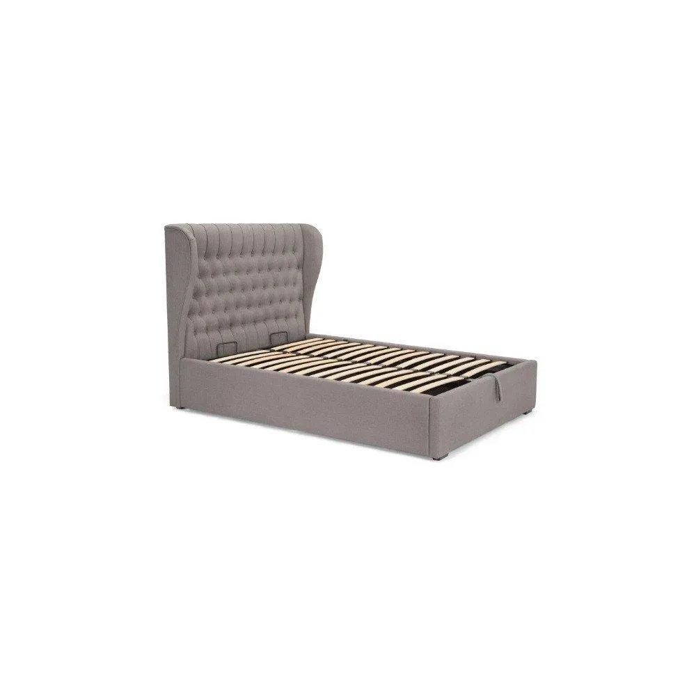 Allende - Cama matrimonial con almacenamiento estilo moderno capitonada tela gris