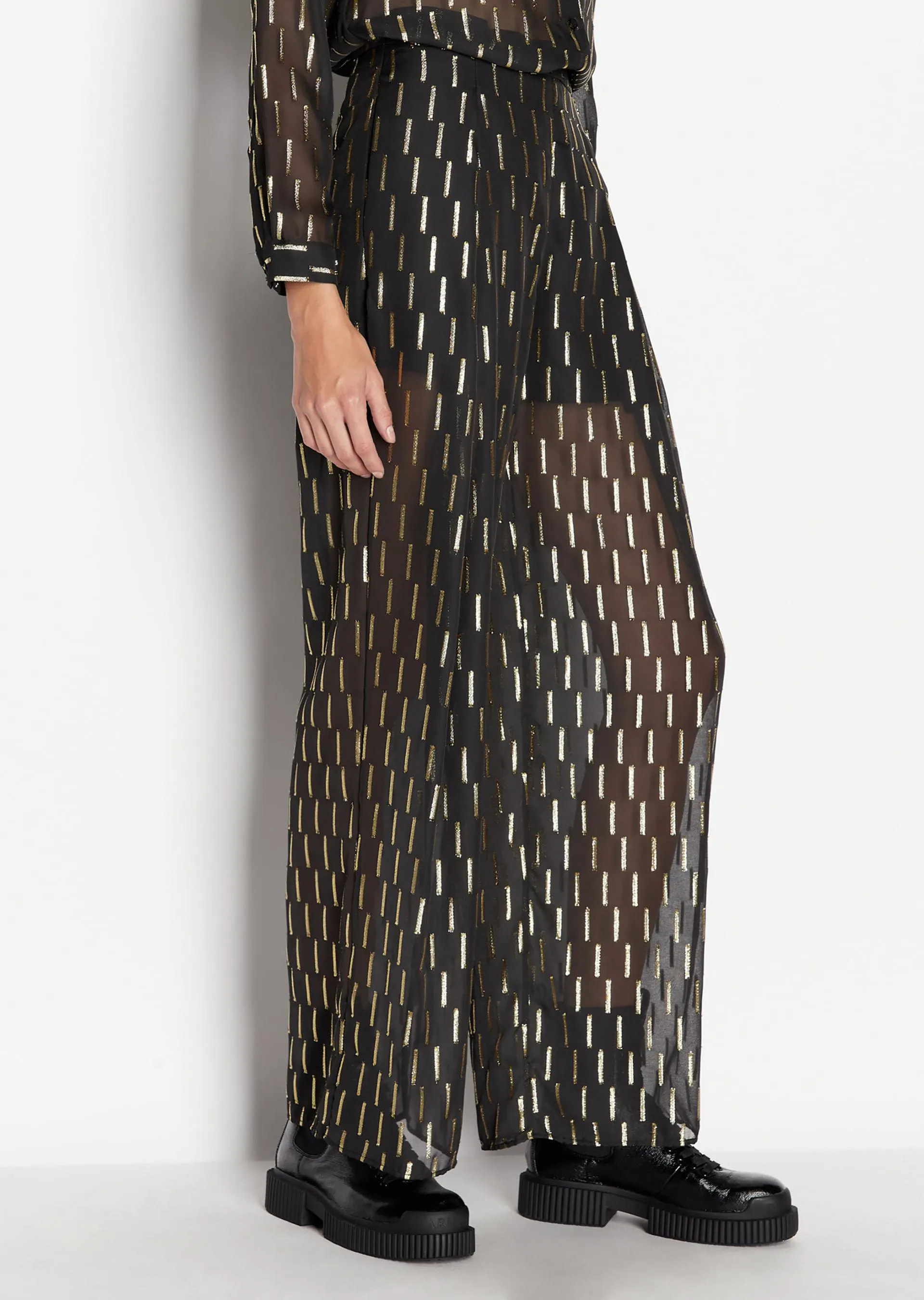 Pantalón ancho de gasa jacquard