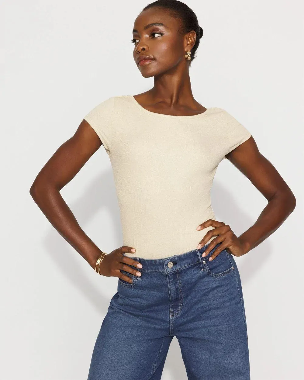 WHBM FORME ™ Ribbed Stretch Metallic Tee