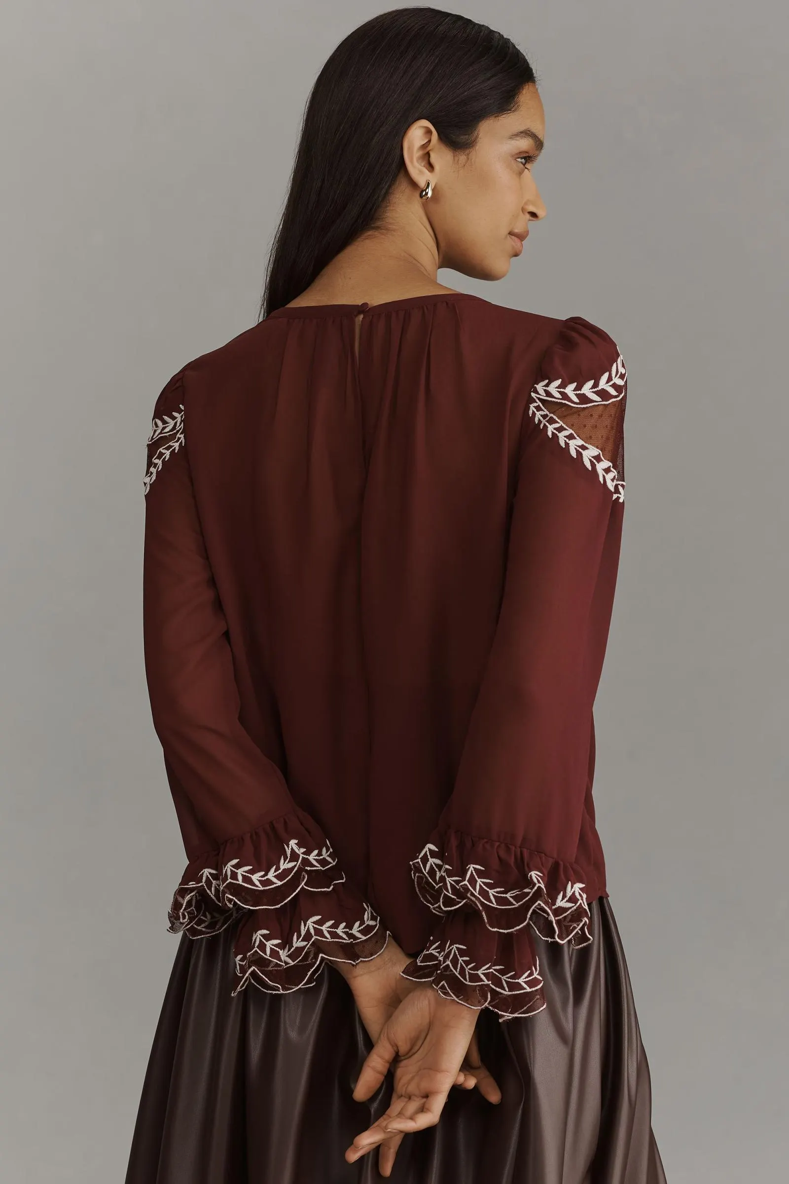 By Anthropologie Long-Sleeve Appliqué Blouse