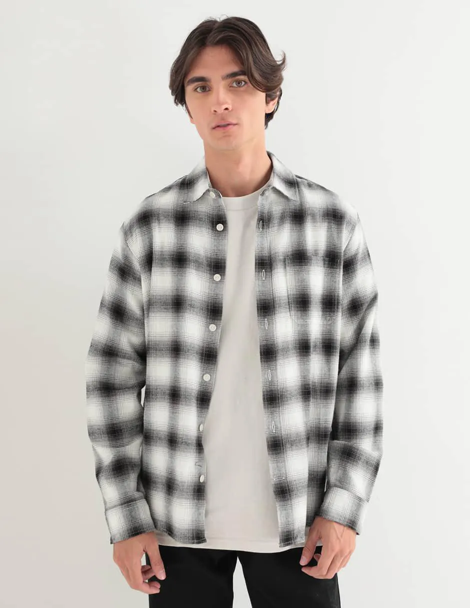 Sobrecamisa casual de algodón manga larga para hombre