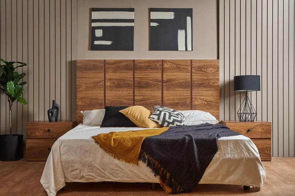 Cabecera King Size con 2 burós Loula - Nogal