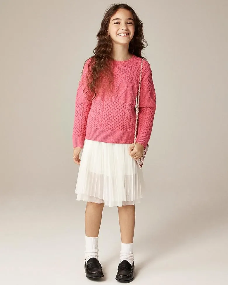 Girls' heart cable-knit sweater with Lurex® metallic threads