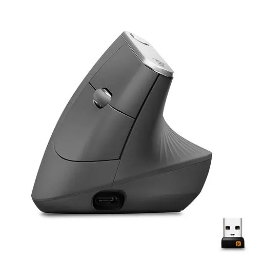 Mouse Inalámbrico Logitech MX Vertical / Bluetooth / Receptor USB / USB Tipo C / Negro / PC / Laptop / Mac / Recargable