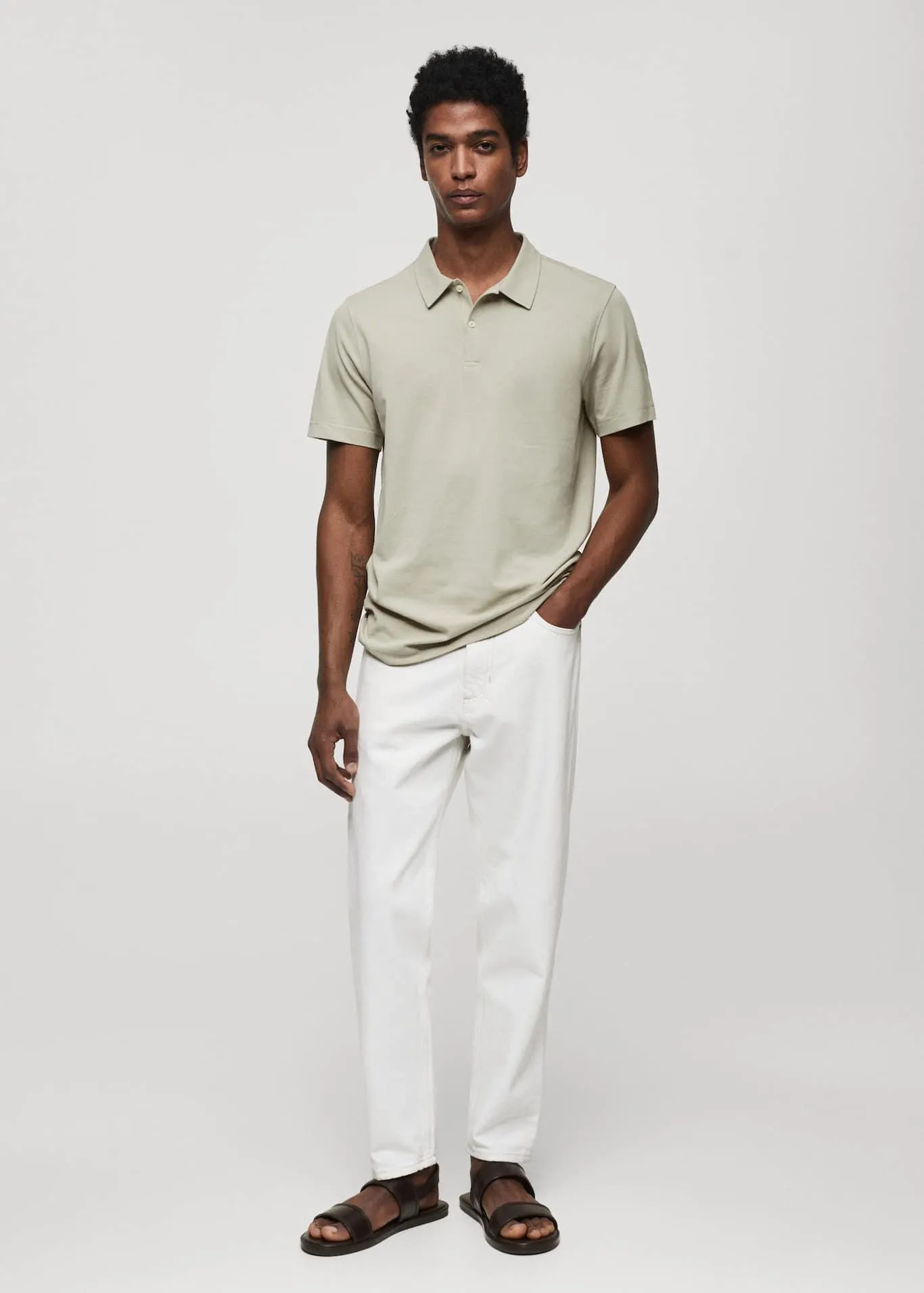 Slim fit cotton piqué texture polo shirt