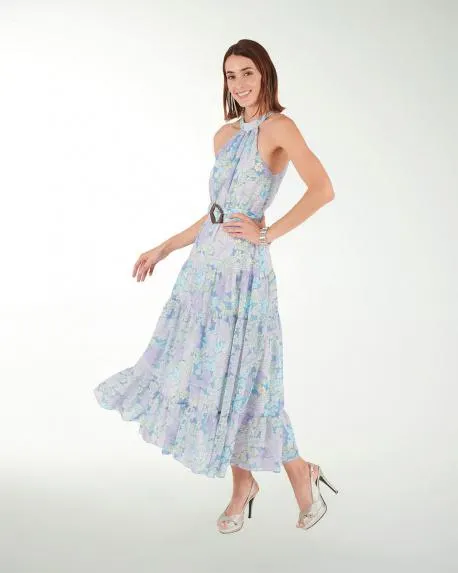 VESTIDO CASUAL ESTAMPADO CON PLIEGUES Y CORTES