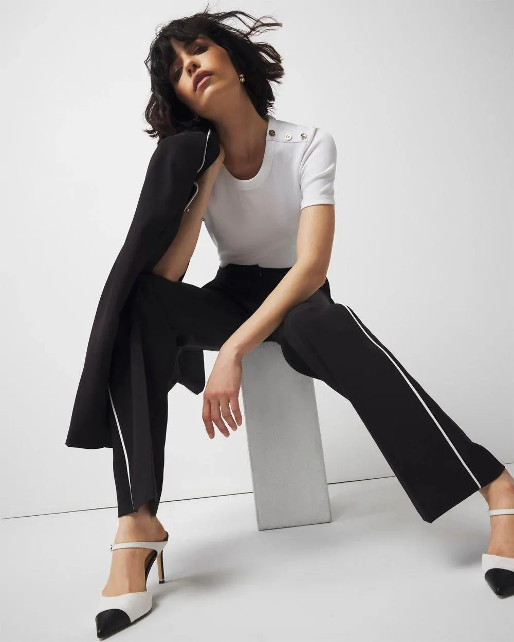 WHBM ® FORME Ribbed Stretch Button Shoulder Tee