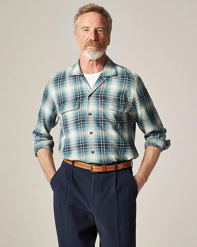 Cotton-hemp blend twill camp-collar shirt