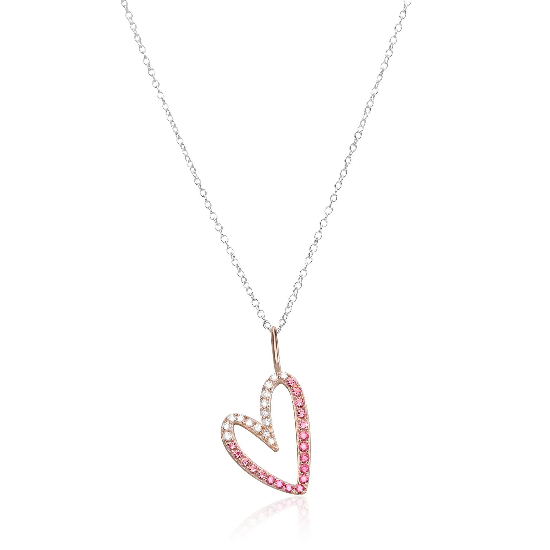 Dije Amor En Vuelo CorazóN Con Circonia Rosa Y Blanca Y BañO De Oro Rosa