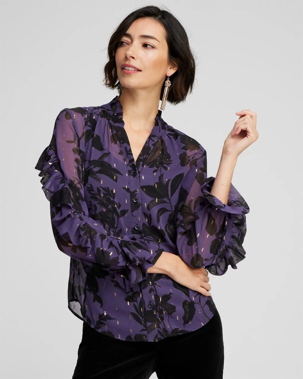 Chiffon Ruffle Sleeve Blouse