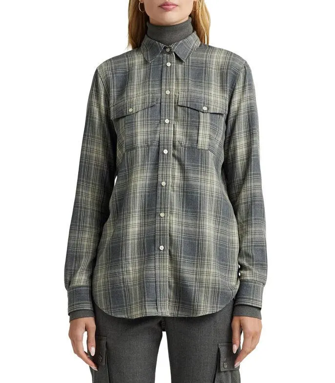 Camisa con cuadros manga larga Mujer