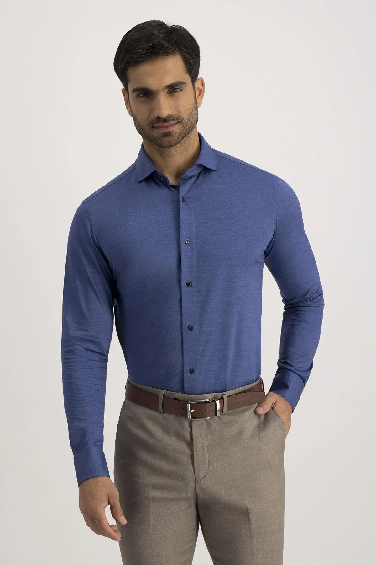 Camisa Formal Knit Calderoni Azul Contemporary Fit