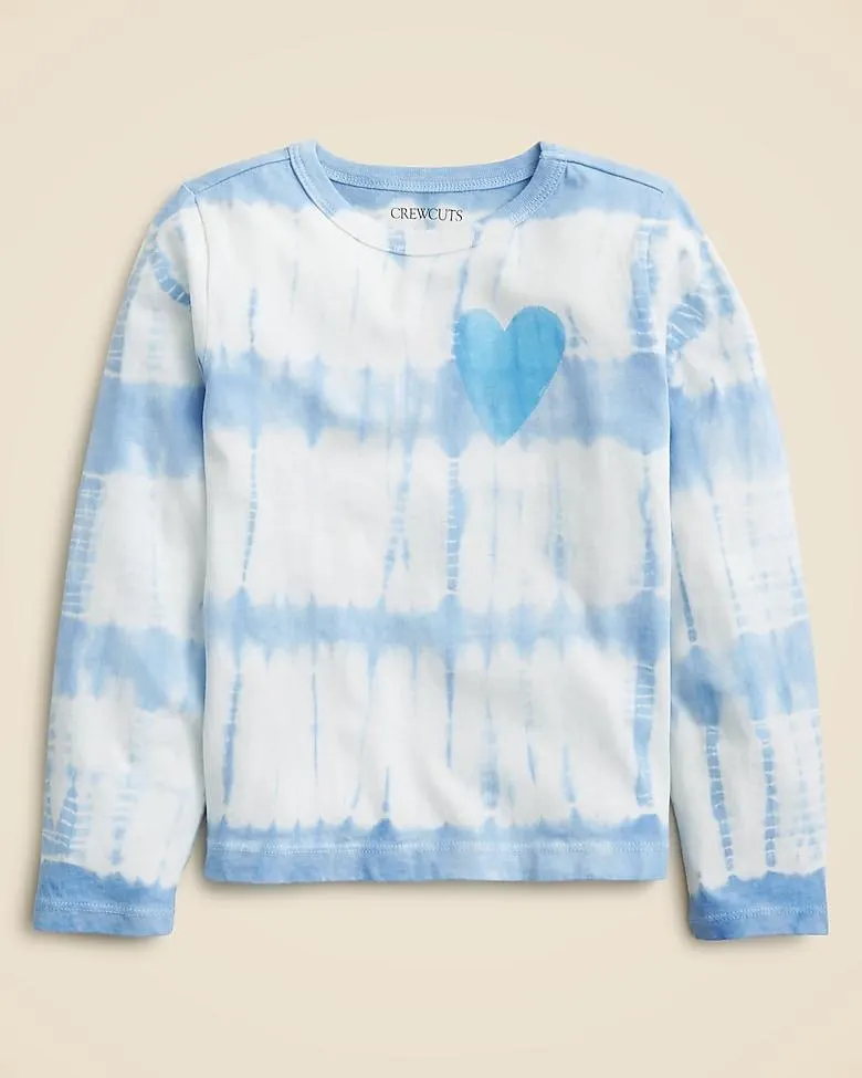 Girls' long-sleeve tie-dye heart graphic T-shirt