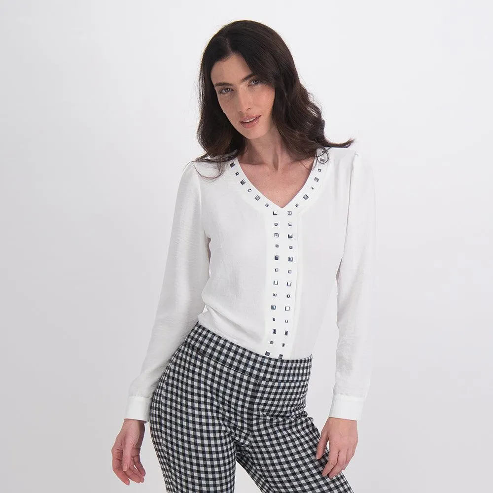 Blusa Blanca Estoperoles Plateados