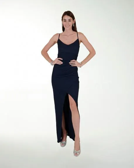 VESTIDO CL BRILLOS ENTALLADO CON ABERTURA