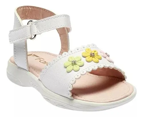 Sandalias Para Niñas Blancas Huarache Flores Dina Fareli