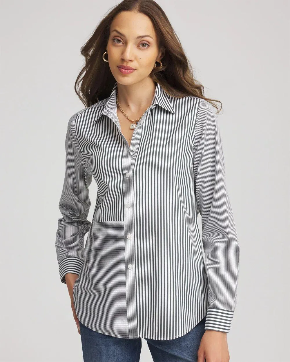 No Iron ™ Colorblock Striped Shirt