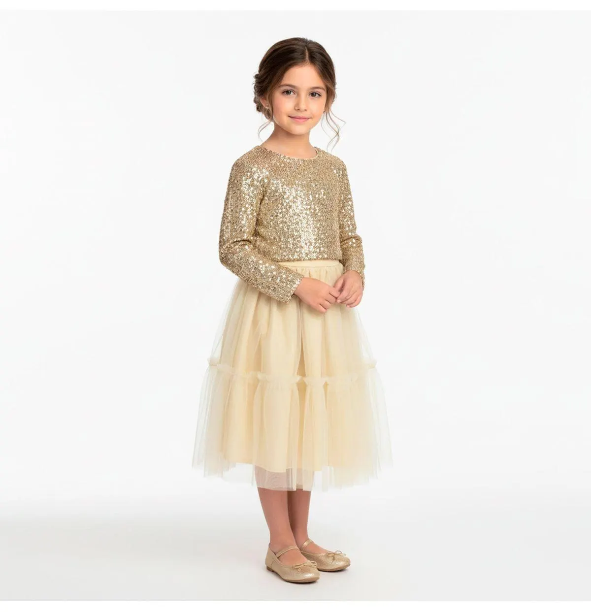 Conjunto Falda Sofi Con Blusa De Lentejuelas Para Niñas G549