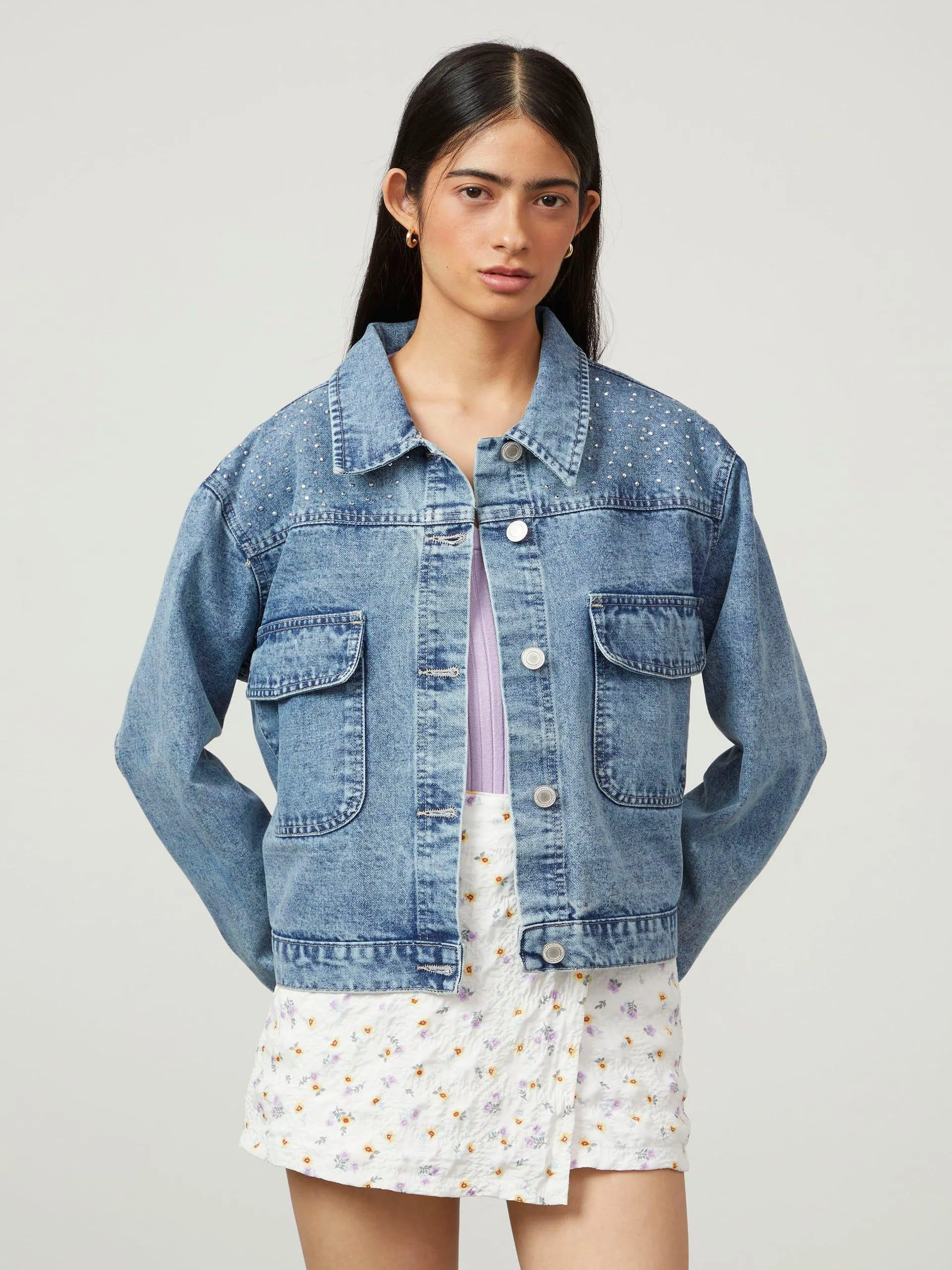 Chamarra de Mezclilla con Bolsillos al Frente Azul