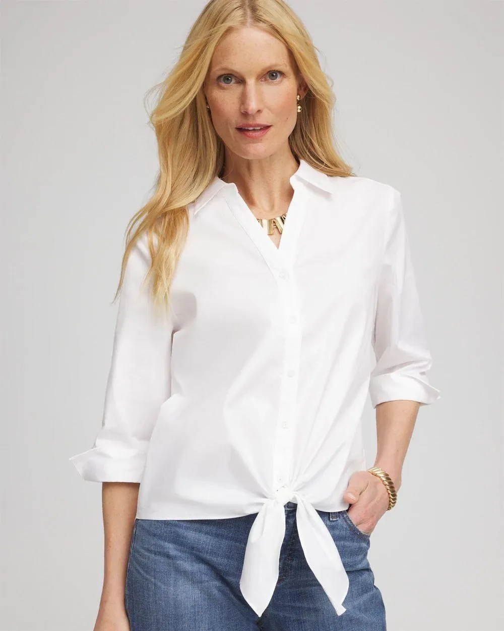 Poplin Tie-Front Top