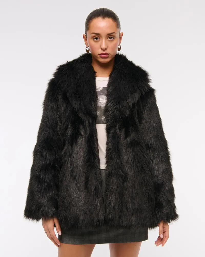Shawl Collar Faux Fur Coat