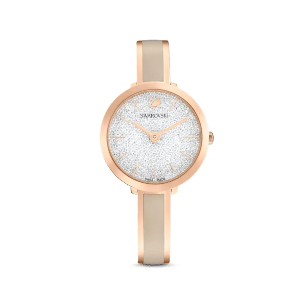 Reloj Crystalline Delight, Brazalete de metal, Gris, Acabado tono oro rosa