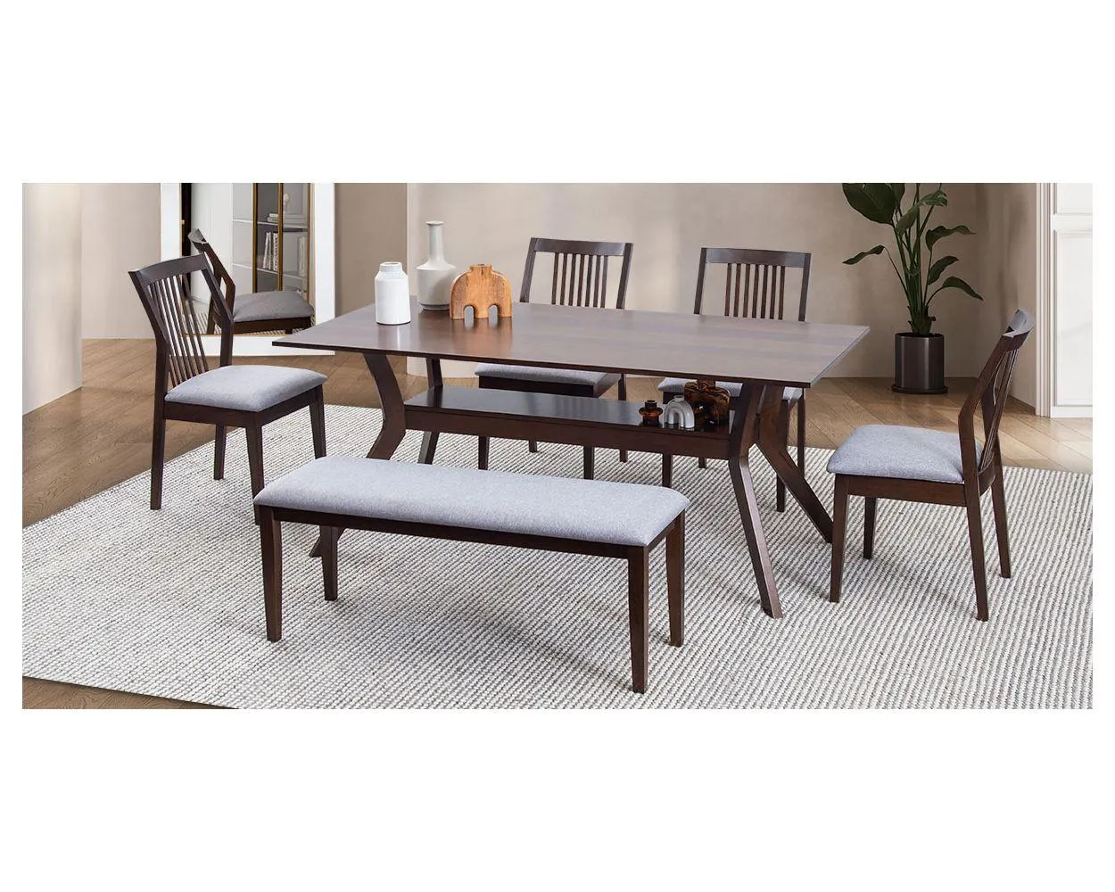 Comedor Rectangular Nahia Gris 6 Piezas