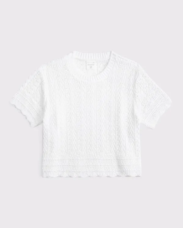 short-sleeve crochet-style sweater top
