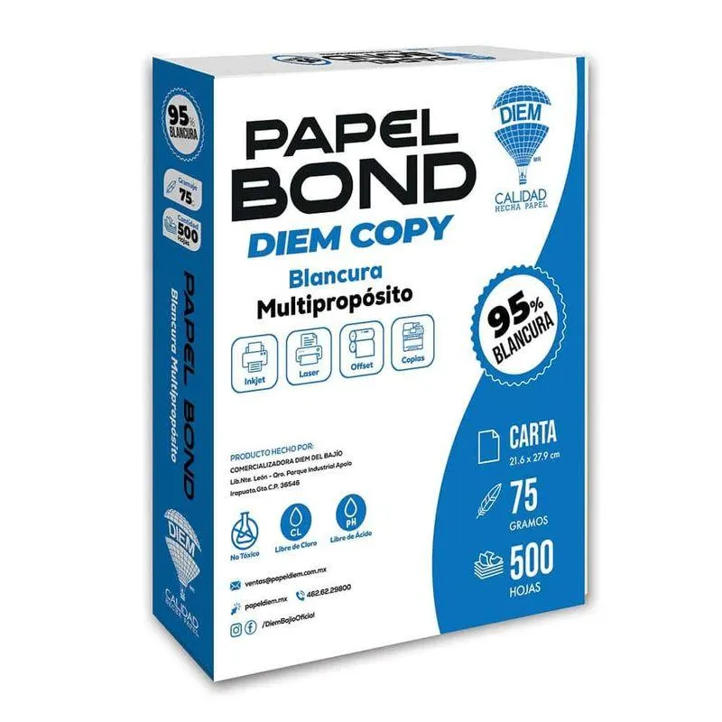 PAPEL BOND DIEM COPY 95% BLANCURA 75G TAMAÑO CARTA