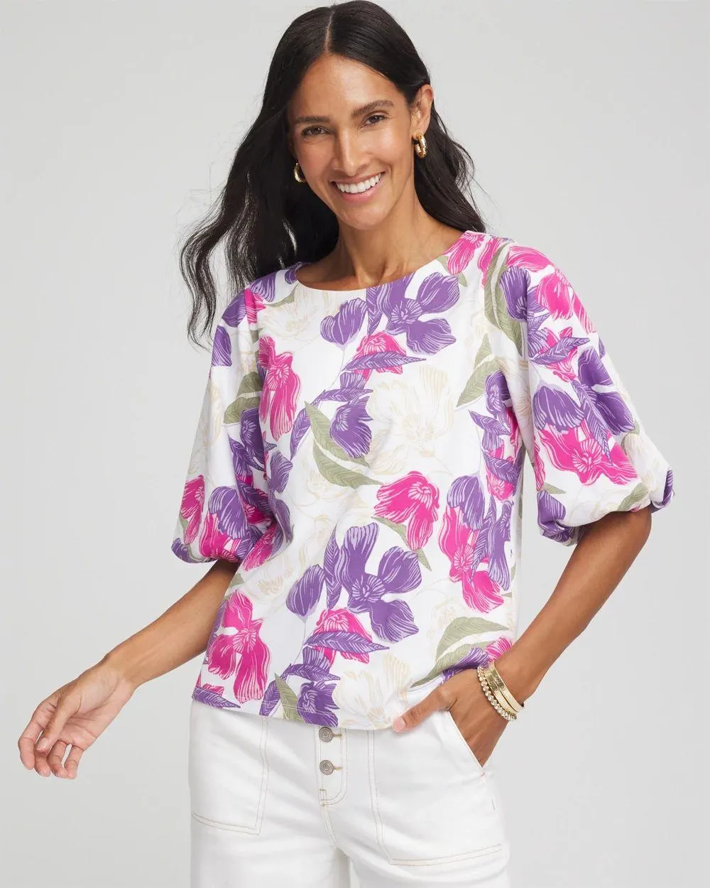 Floral Bubble Sleeve Top