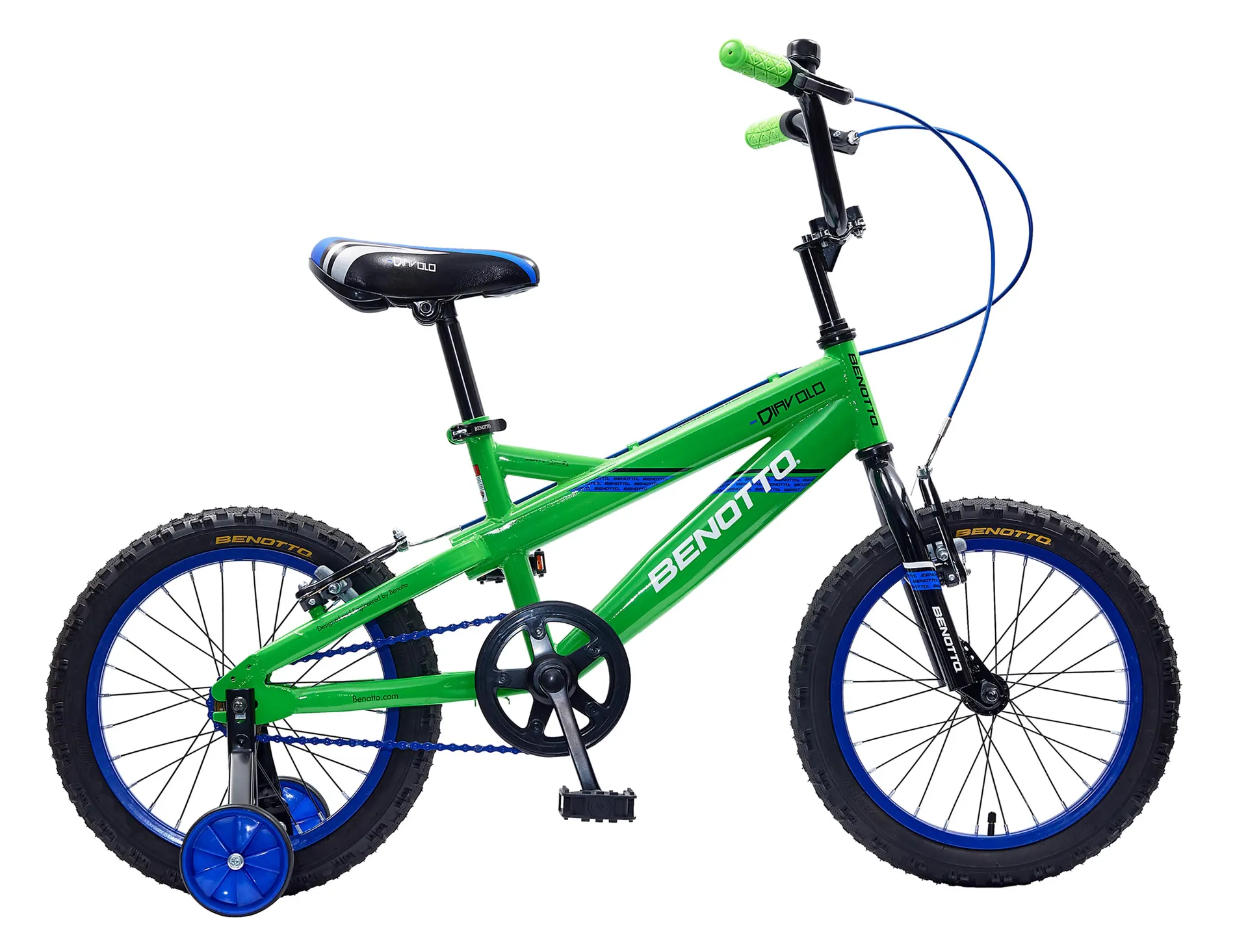 Bicicleta BENOTTO BMX DIAVOLO R16 1V. Niño Frenos ”V” Ruedas Laterales Acero Verde/Negro Talla:UN