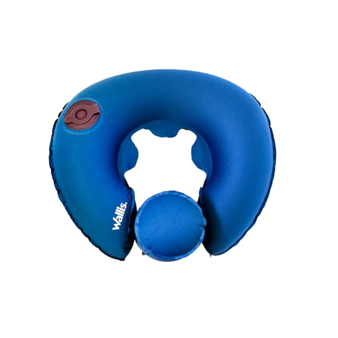 Almohada inflable para viaje, con descansa barbilla, azul