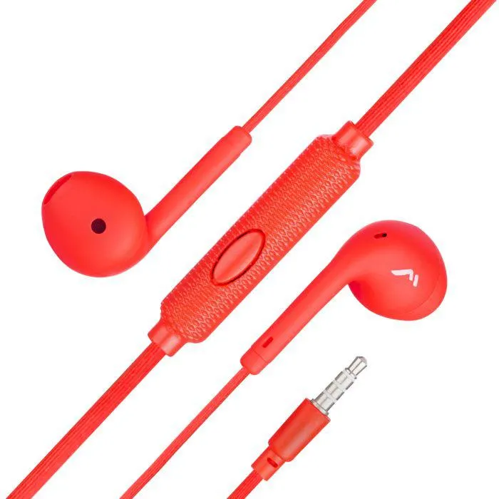 Audifonos alámbricos manos libres con acabado rubber, rojo