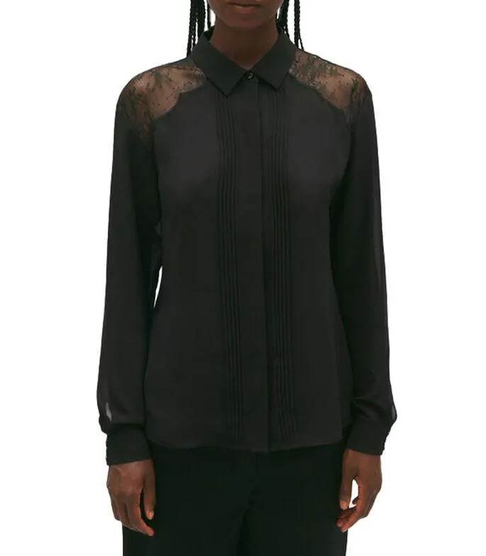 Camisa con encaje de manga larga Mujer