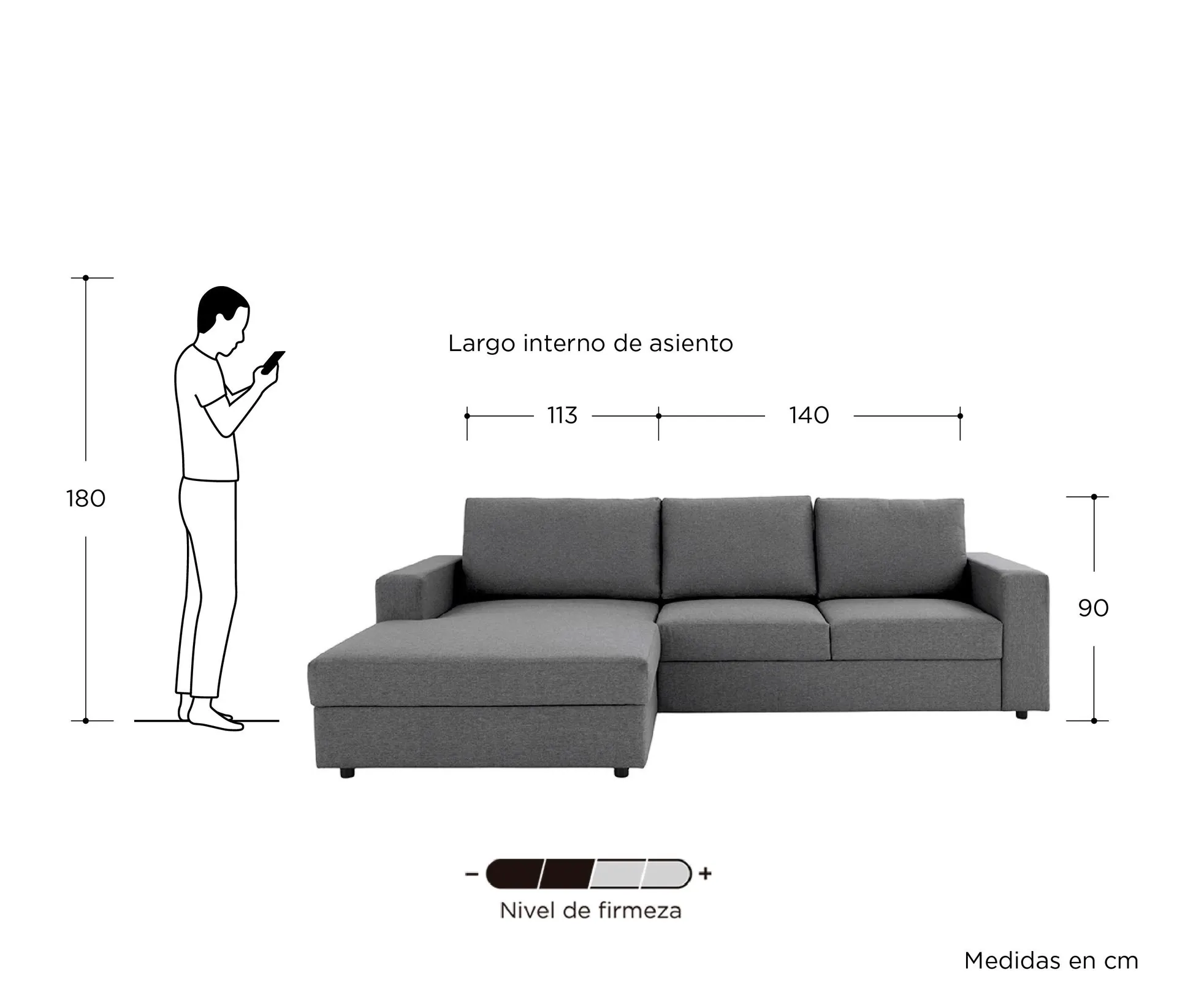 Sala esquinera Izquierda 4 cuerpos Ocampos - Gris Oscuro