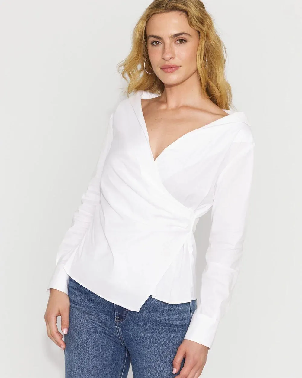 Asymmetric Poplin Wrap Shirt