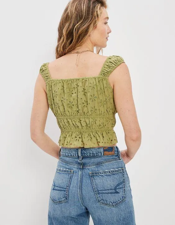 AE Blusa babydoll con mangas casquillo