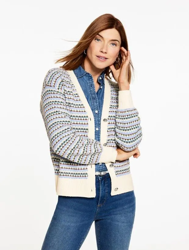 V-Neck Cardigan - Breezy Stripe