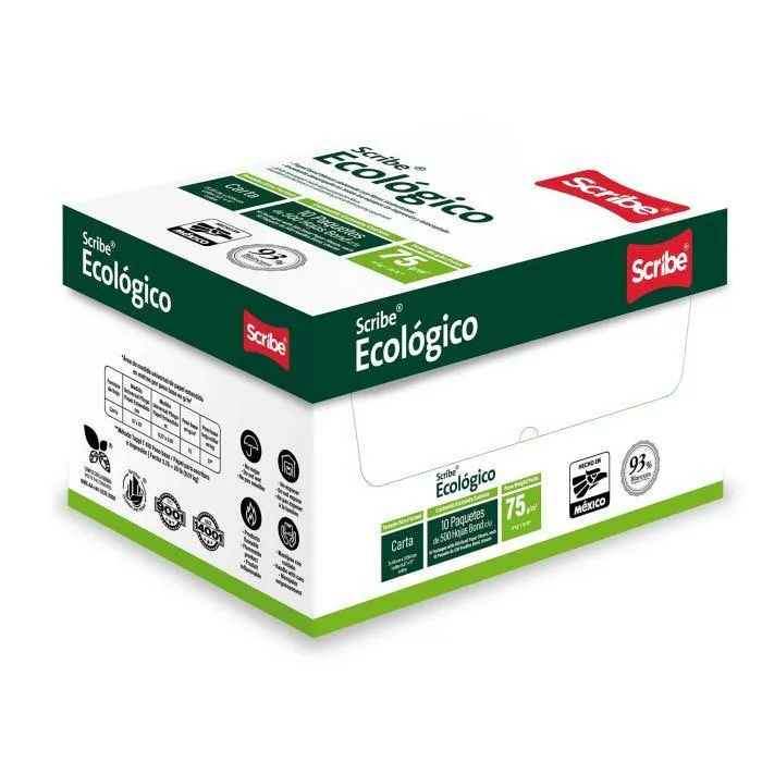 BOND BLANCO SCRIBE ECOLOGICO 21.5 X 28 CARTA C/500 75 GMS. BCO.93%