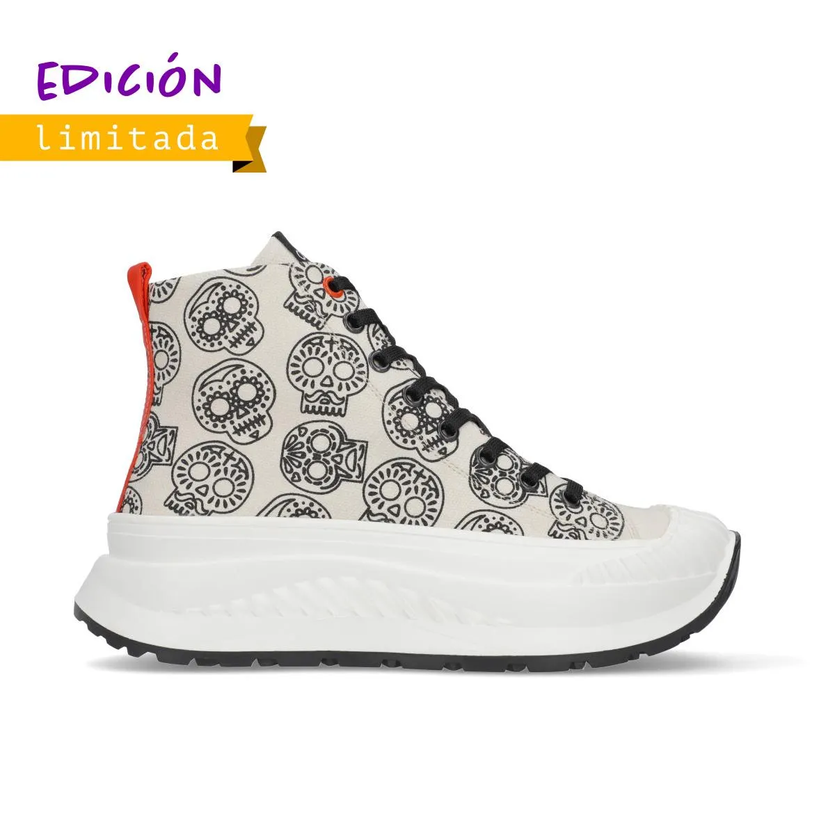 BOTÍN OZONO PARA MUJER CON ESTAMPADO DE CALAVERAS - ESTILO 653103 LATE - NEGRO