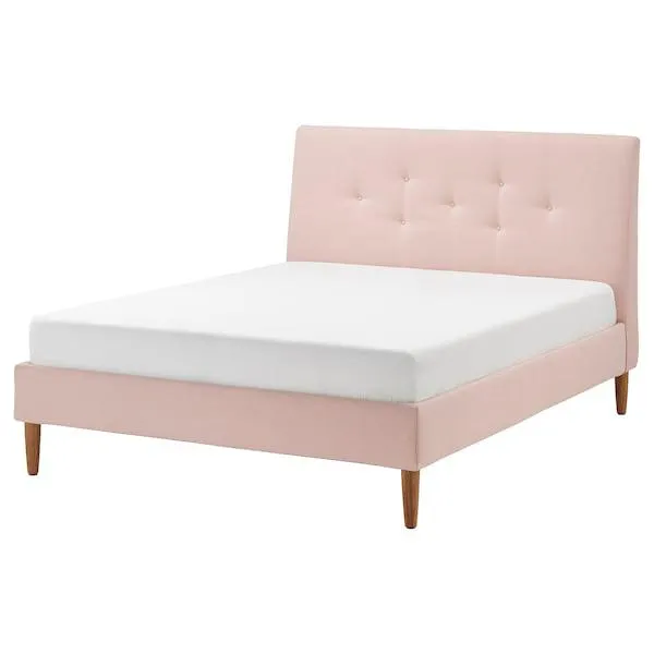 Base de cama tapizada, Gunnared rosa claro,