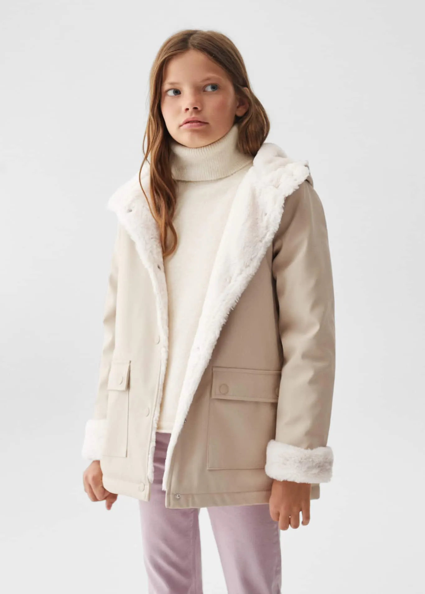 Parka met voering van schapenvacht