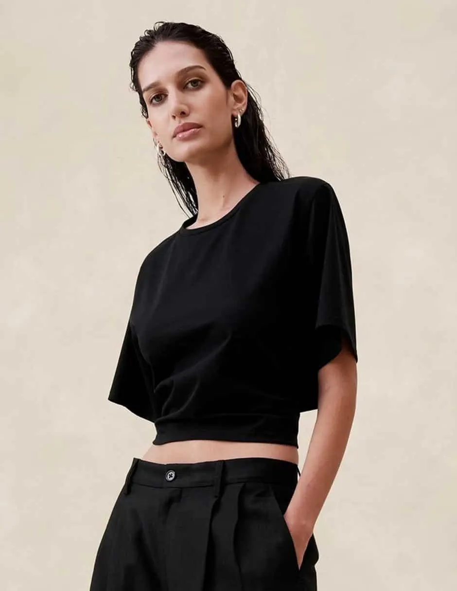 Playera manga al coto cuello redondo para mujer