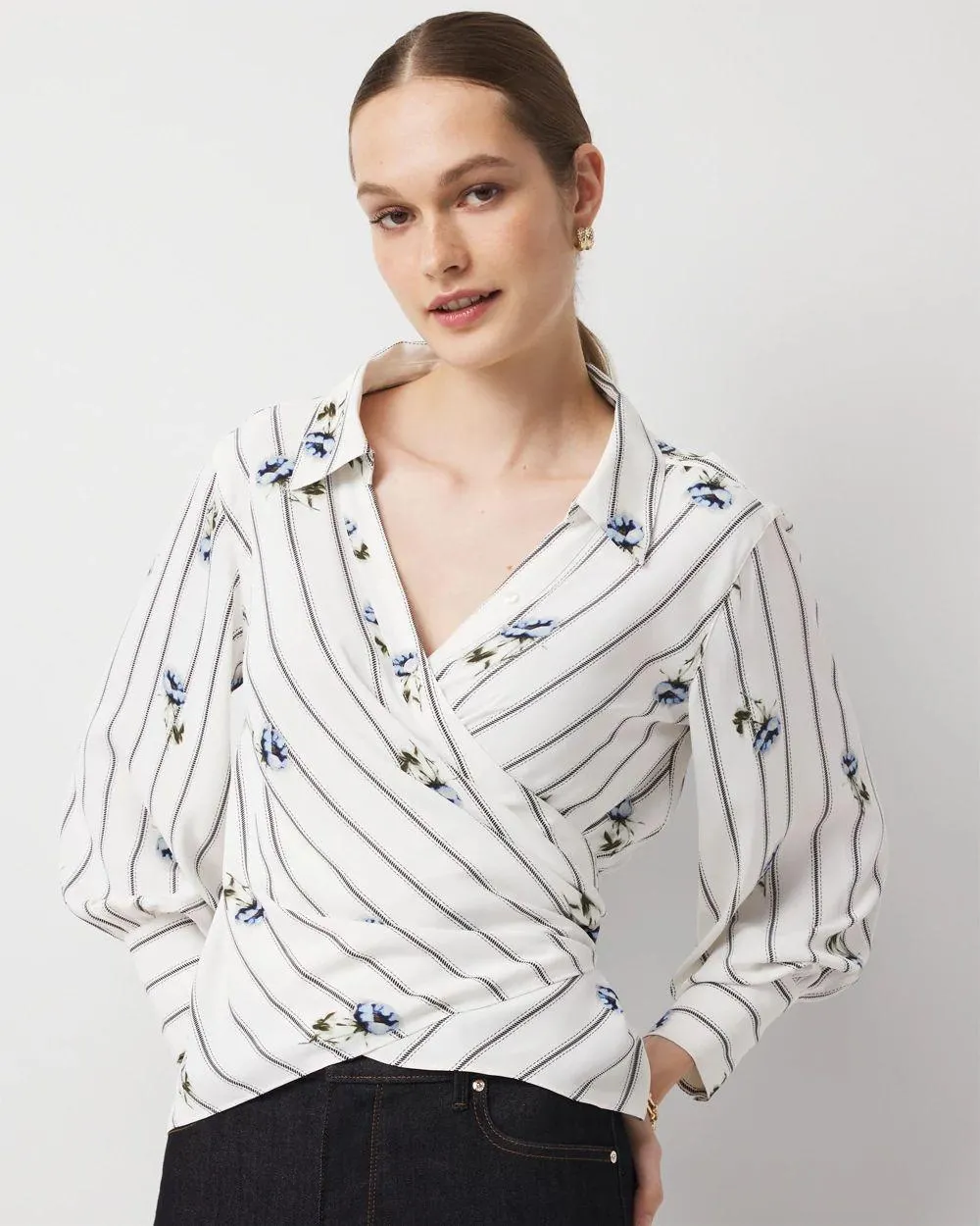 Crepe Long Sleeve Wrap Shirt